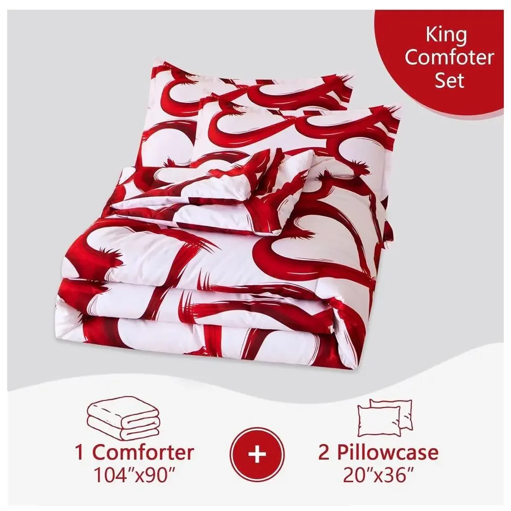 Caressma Comforter Set Heart Bedding King Size 3 Pieces with Pillowshams